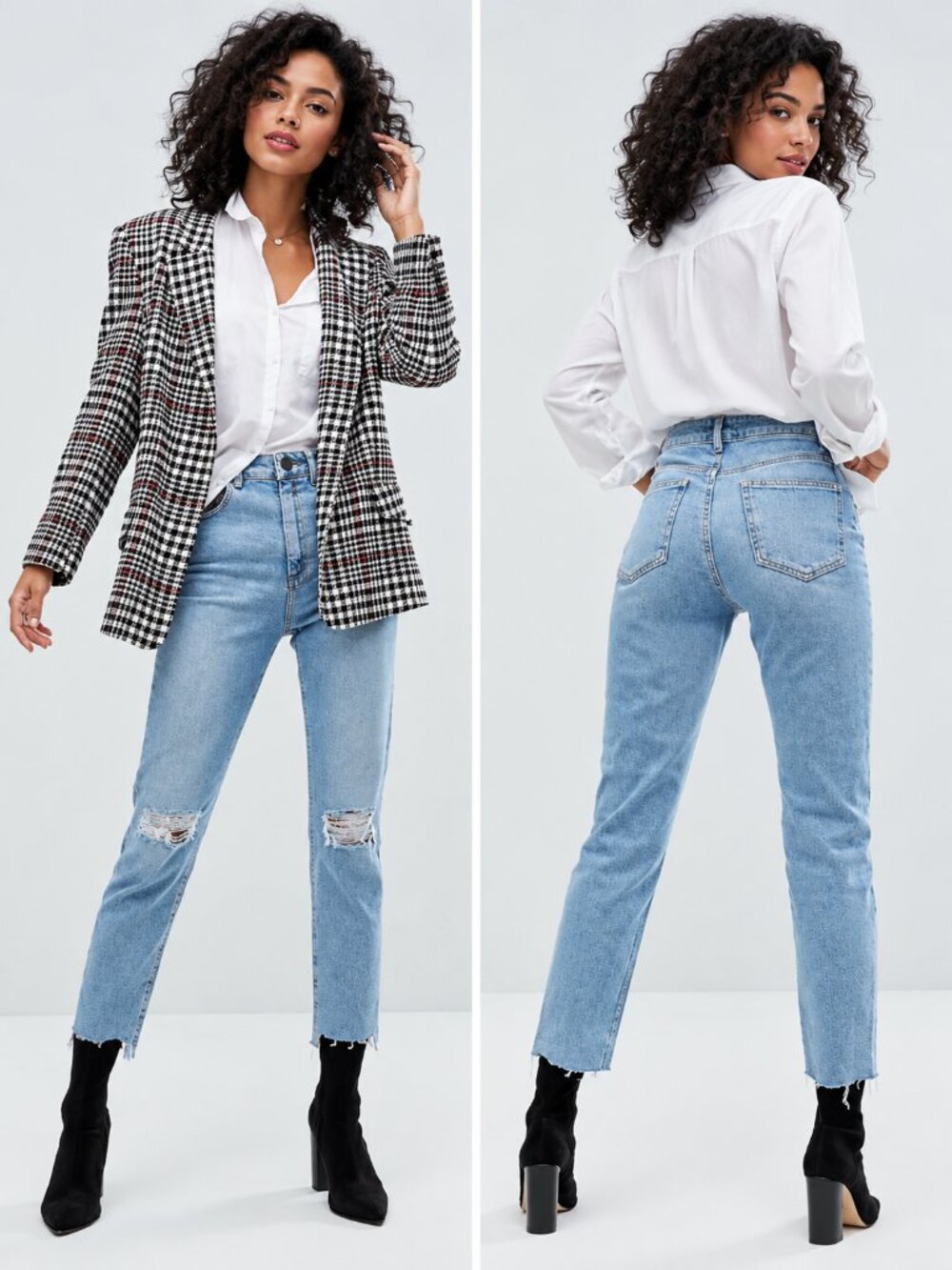 ASOS DESIGN High Rise Slim Mom Jeans Light Vintage Wash Ripped Denim